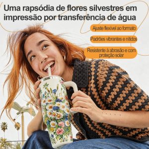 Copo térmico com canudo, lancheira, utensílios domésticos, produtos de decalque para transferência de água, produtos DIY diferenciados, à prova de água, sem descascar